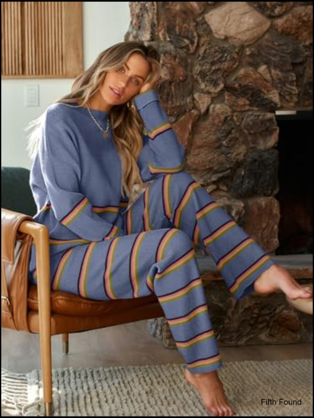 2 Piece Lounge Sets for Women Fall Outfits Striped Knit Sweater Sets - Picture 4 of 6